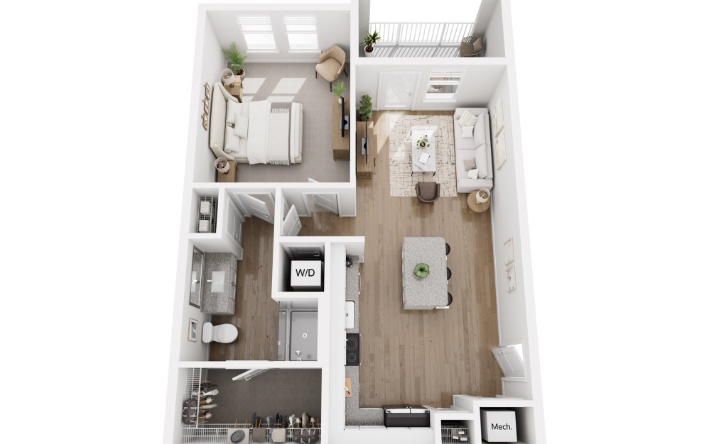 A1 - 1 bedroom floorplan layout with 1 bathroom and 667 square feet