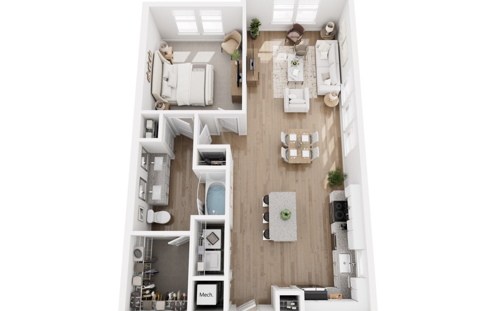 A2 ALT - 1 bedroom floorplan layout with 1 bathroom and 908 square feet