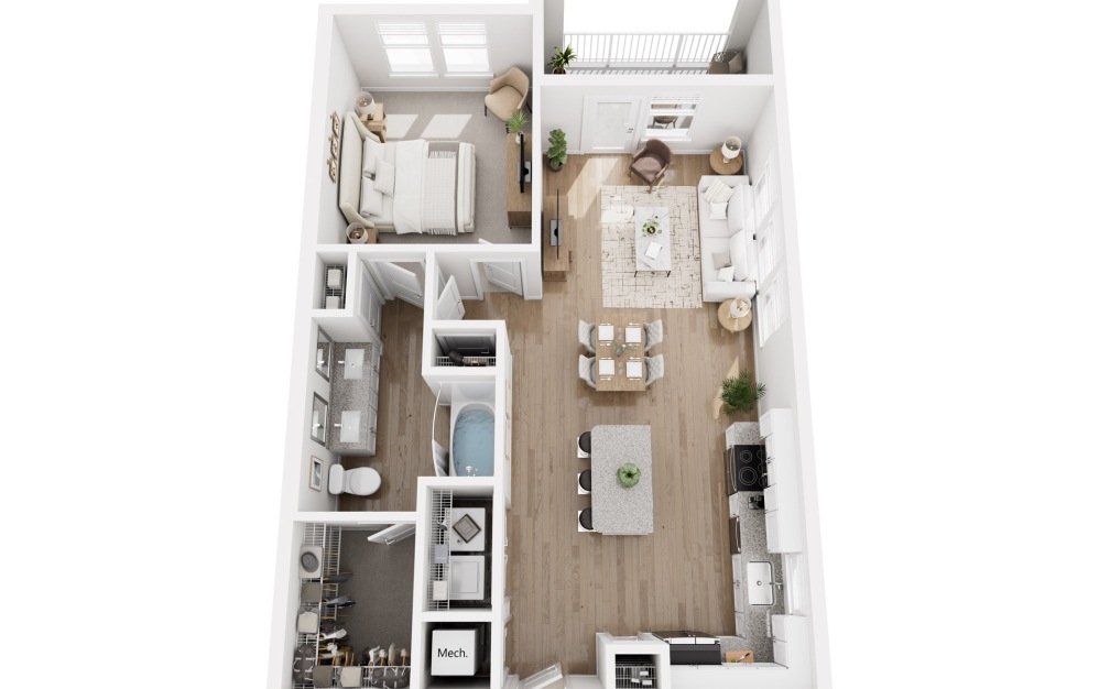 A2 - 1 bedroom floorplan layout with 1 bathroom and 829 square feet