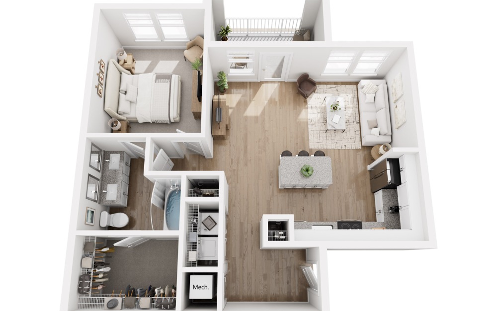 A3 - 1 bedroom floorplan layout with 1 bathroom and 875 square feet