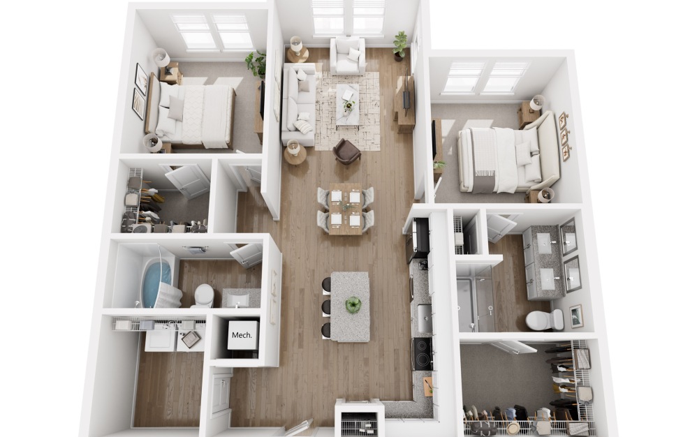B2 ALT - 2 bedroom floorplan layout with 2 bathrooms and 1210 square feet