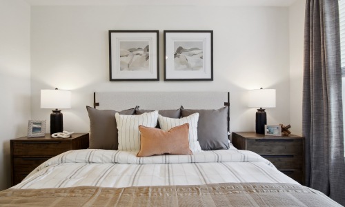 a bedroom with a bed and two nightstands
